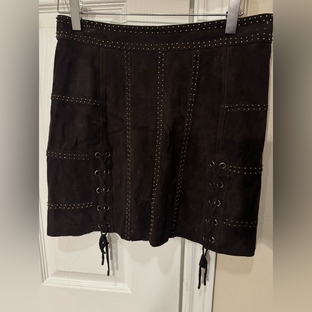 Haute Hippie Studded Brown Suede Skirt